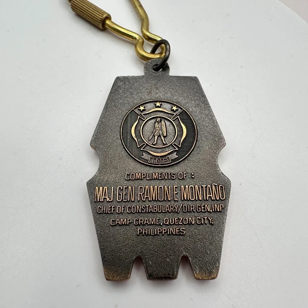 Vintage 80s Philippines Military Police‎ Keychain Maj Gen Ramon Montano Shield